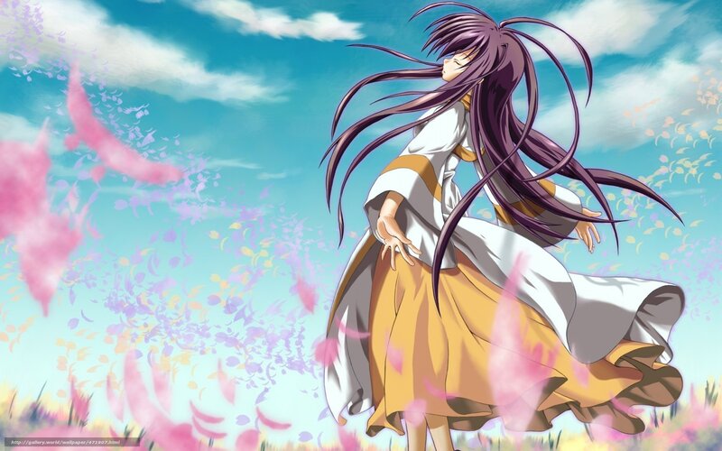Anime Girl in Field — Blue, Serene, Spring
