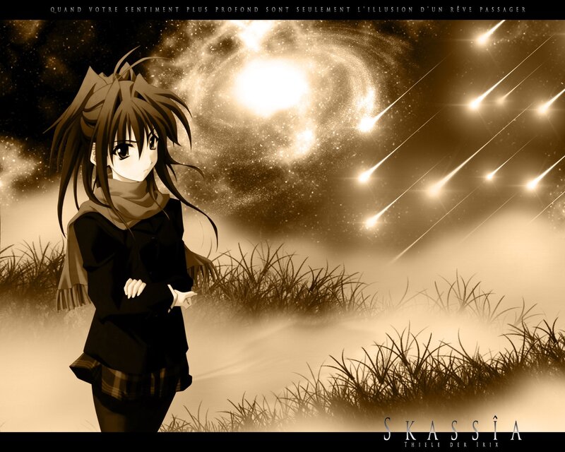 Anime Girl in Field — Brown, Dramatic, Night