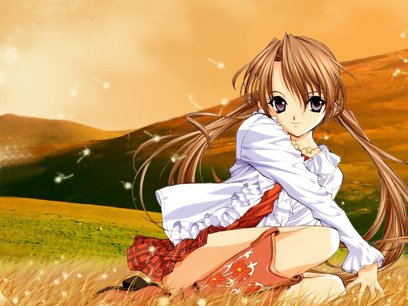 Anime Girl in Field — Brown, Serene