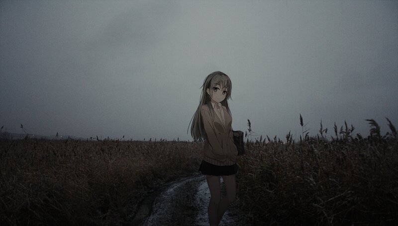 Anime Girl in Field — Gray