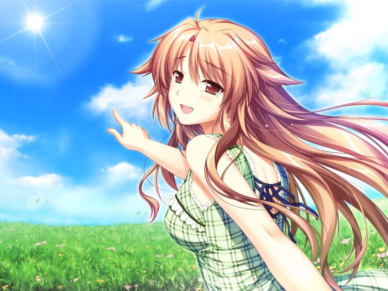 Anime Girl in Field — Green, Bright