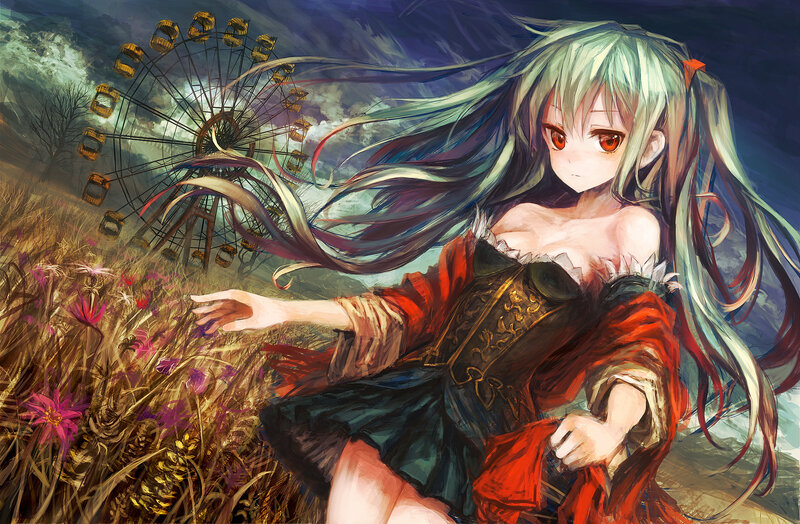 Anime Girl in Field — Green, Dramatic