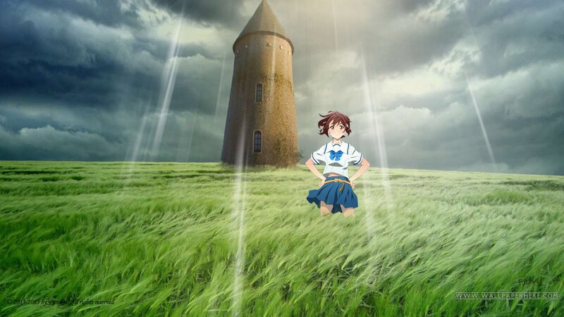 Anime Girl in Field — Green, Dramatic, Tower
