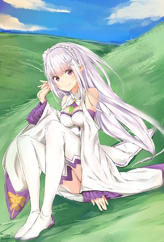 Anime Girl in Field — Green, Serene, Afternoon, Digital Art, Grass, Sky, Long Hair