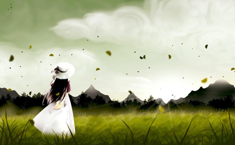 Anime Girl in Field — Green, Serene, Afternoon