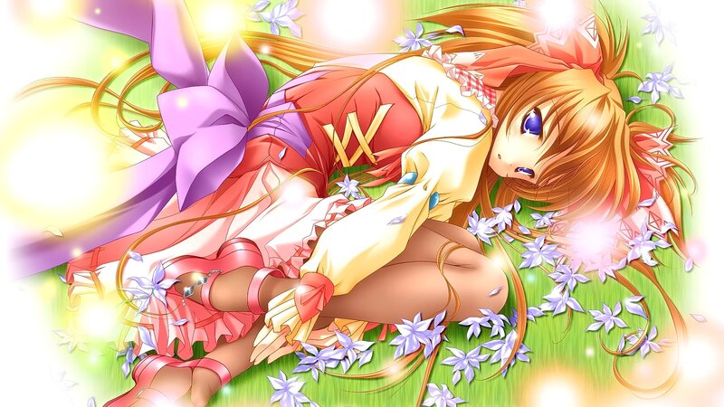 Anime Girl in Field — Green, Serene, Spring, Flowers, Grass