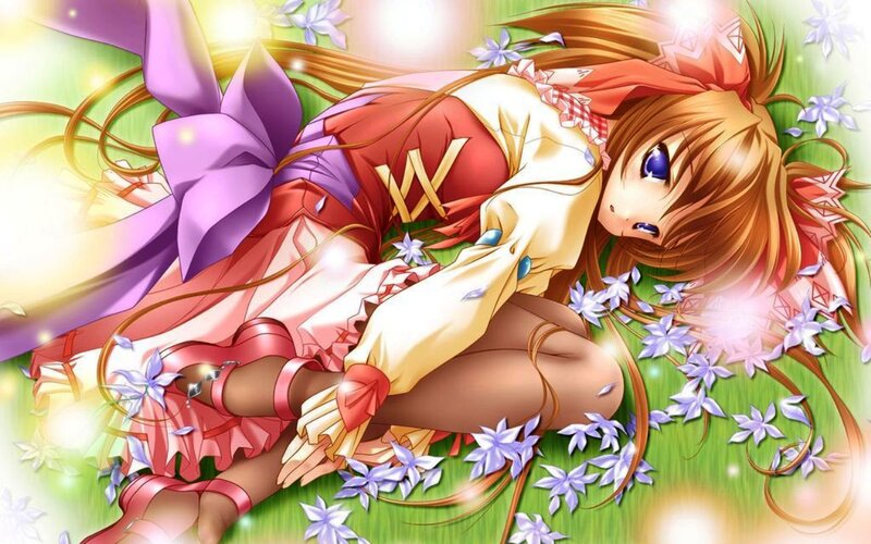 Anime Girl in Field — Green, Serene, Spring