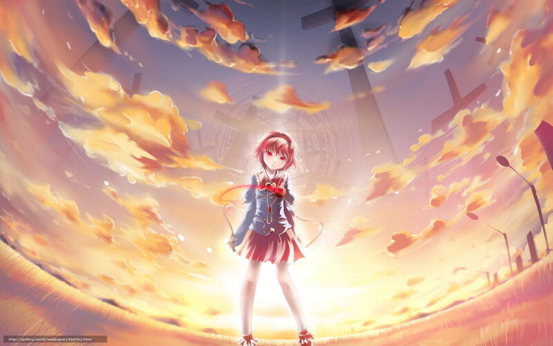 Anime Girl in Field — Orange, Dramatic, Sunset, Digital Art