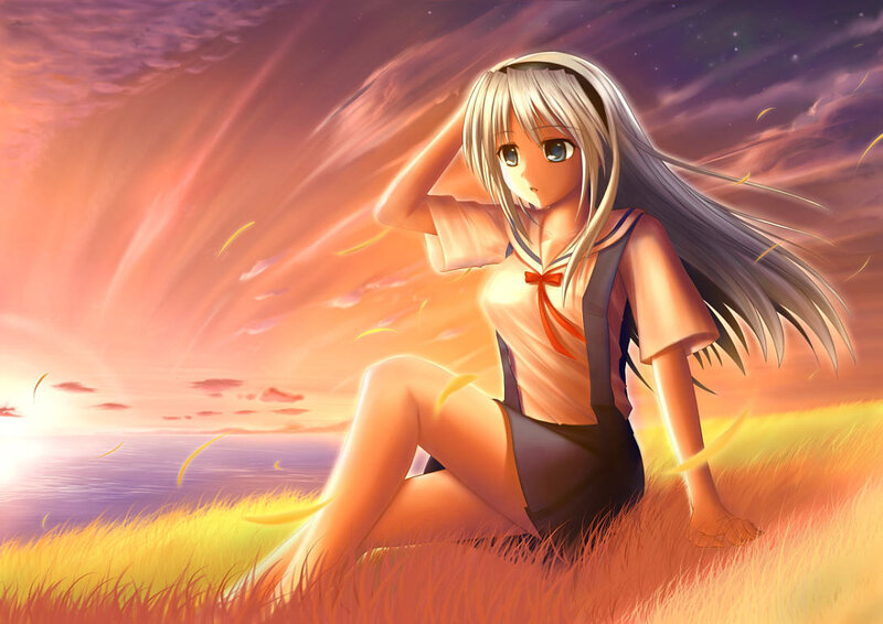 Anime Girl in Field — Orange, Dramatic