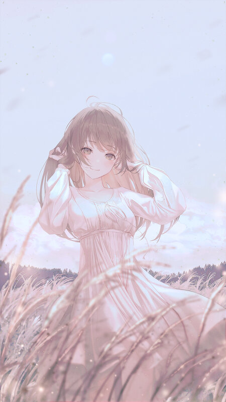 Anime Girl in Field — Pink, Serene, Afternoon