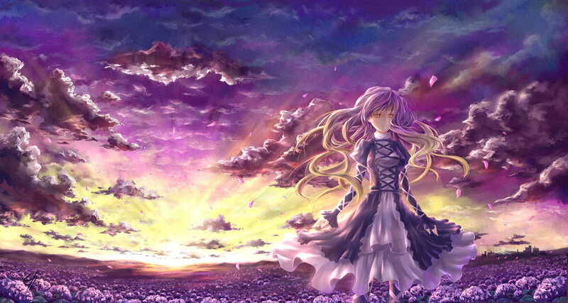 Anime Girl in Field — Purple, Dramatic