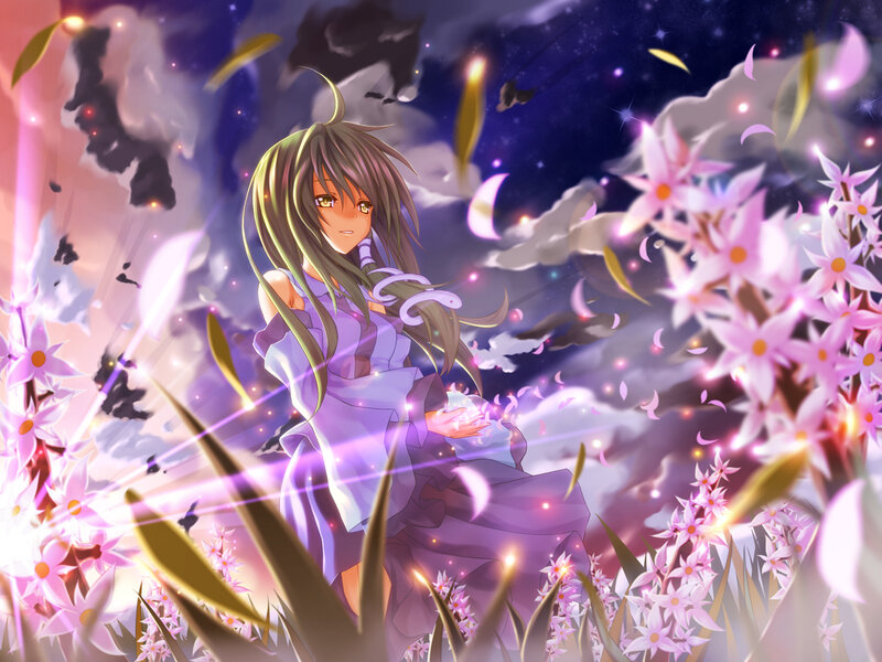 Anime Girl in Field — Purple, Dreamy, Night