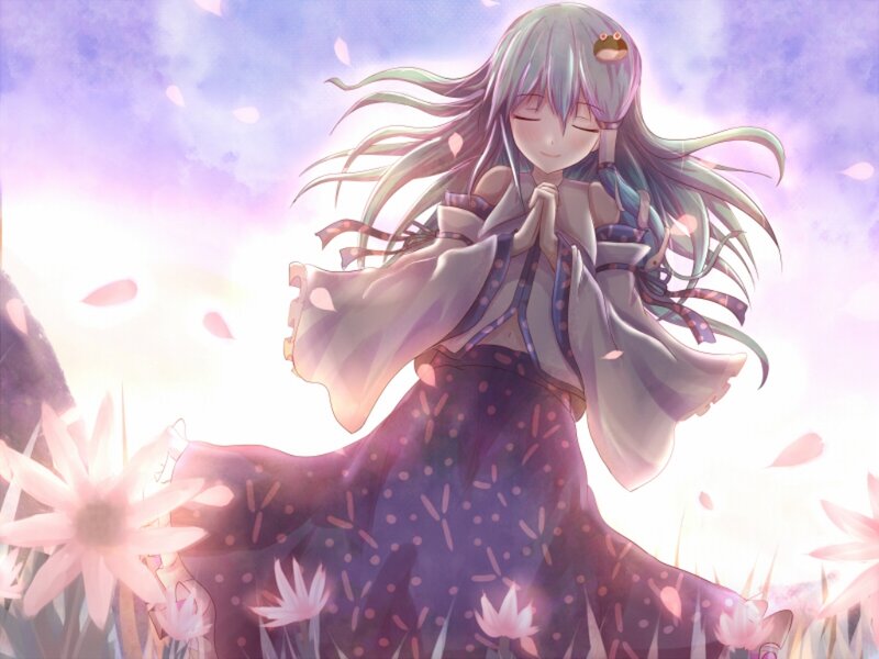 Anime Girl in Field — Purple, Serene, Spring