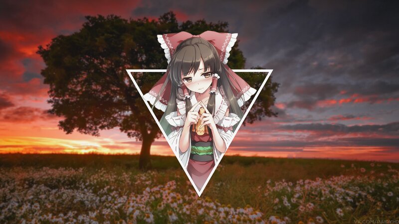 Anime Girl in Field — Red, Dramatic, Sunset, Digital Art
