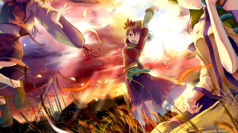 Anime Girl in Field — Red, Dramatic