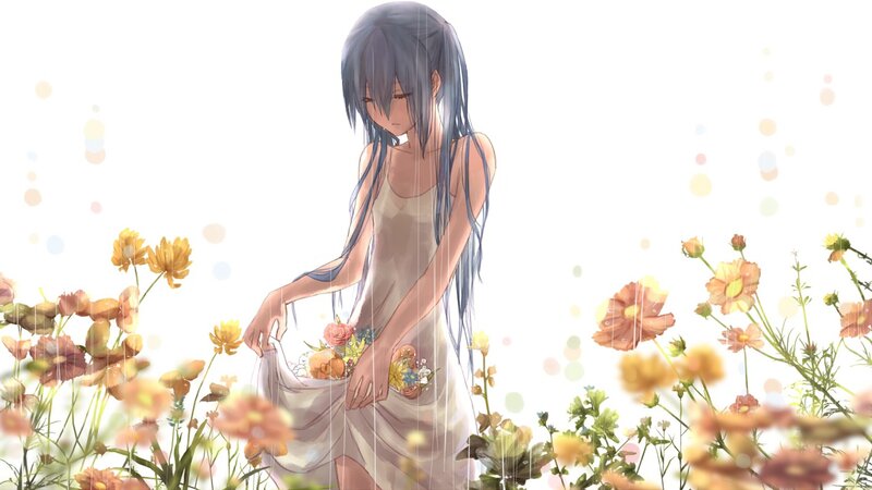 Anime Girl in Field — White, Serene, Afternoon, Digital Art