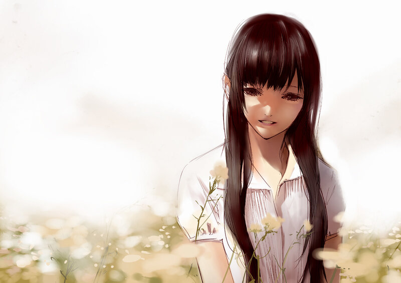 Anime Girl in Field — White