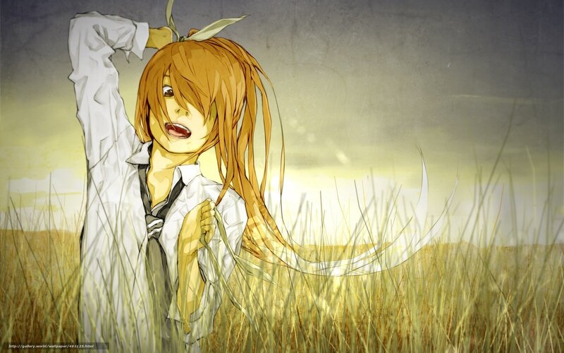 Anime Girl in Field — Yellow, Dramatic, Sunset, Digital Art