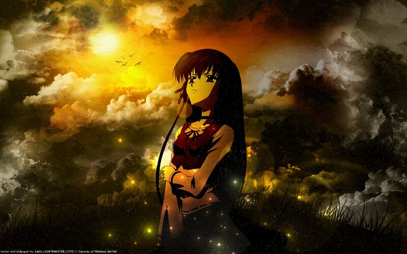 Anime Girl in Field — Yellow, Dramatic, Sunset