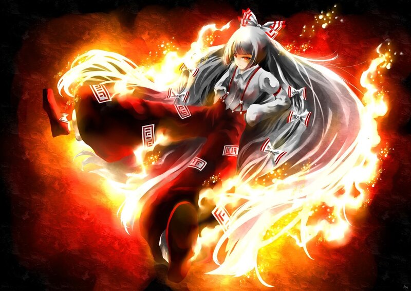 anime girl in fiery attack