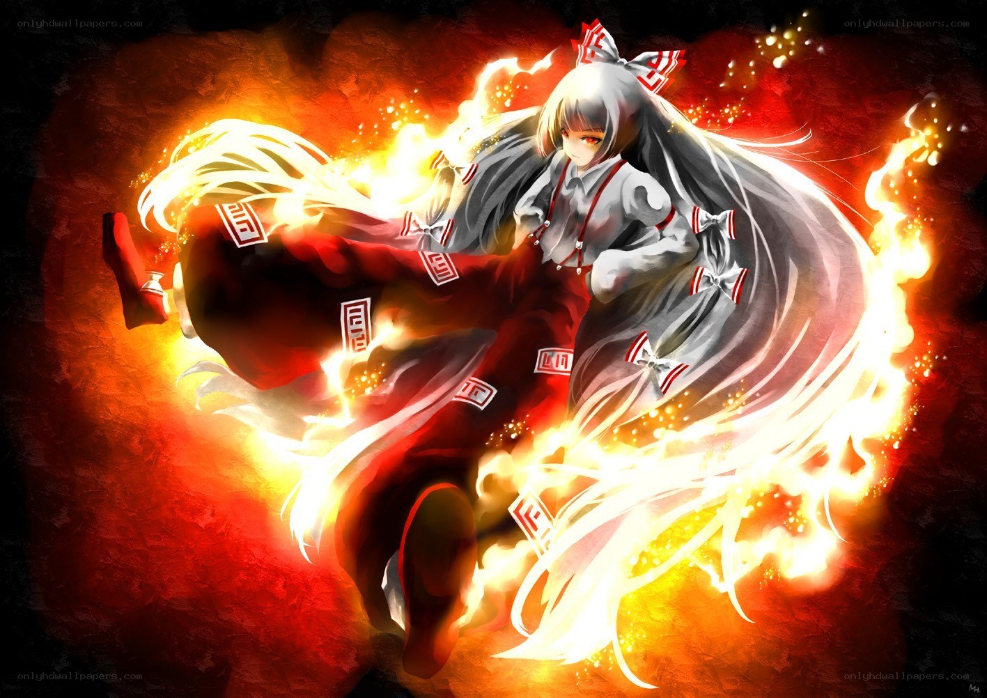 anime girl in fiery attack