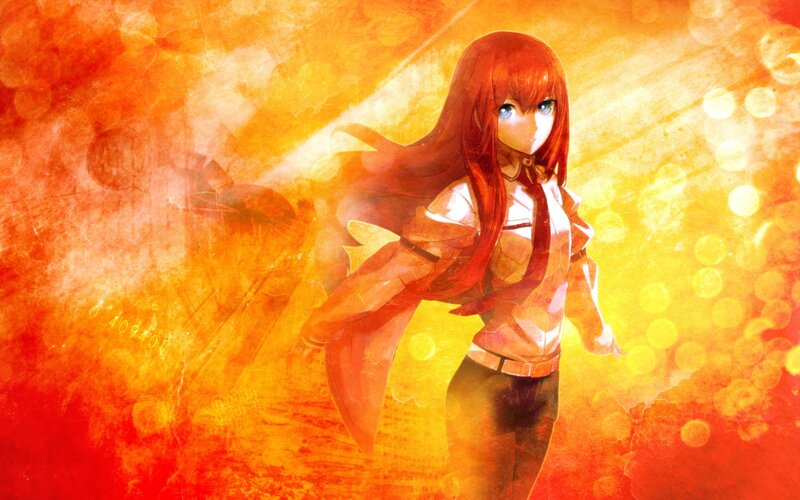 anime girl in fiery background