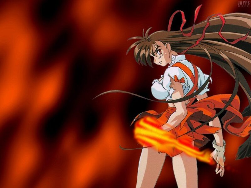 anime girl in fiery battle