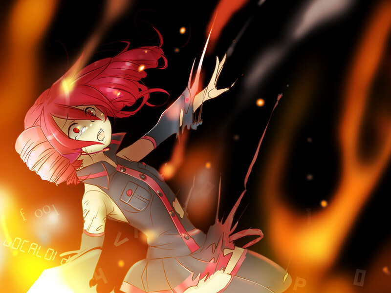 Anime girl in fiery battle
