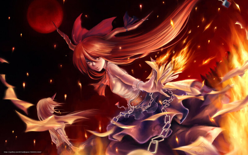 Anime girl in fiery battle