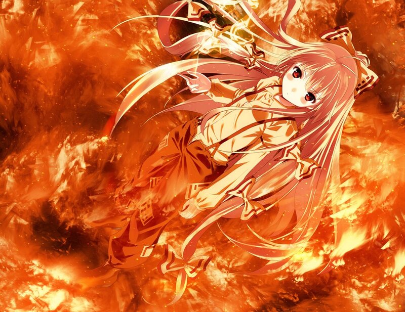 anime girl in fiery explosion