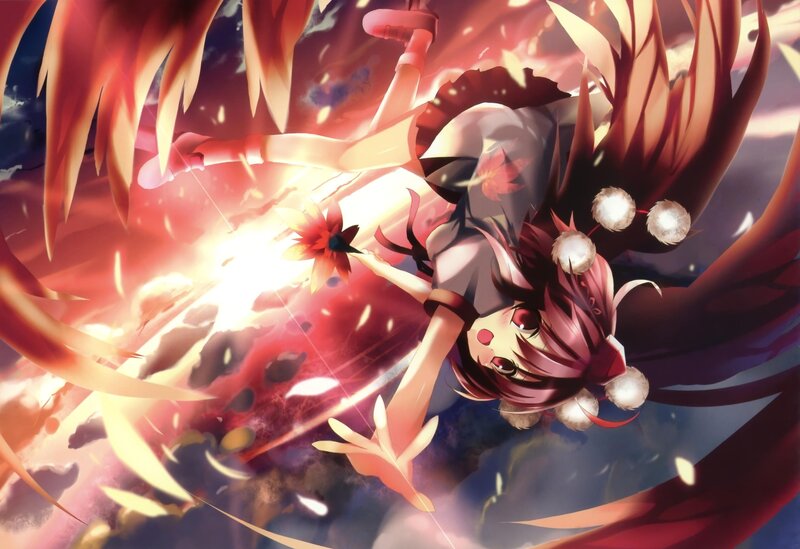 Anime girl in fiery explosion