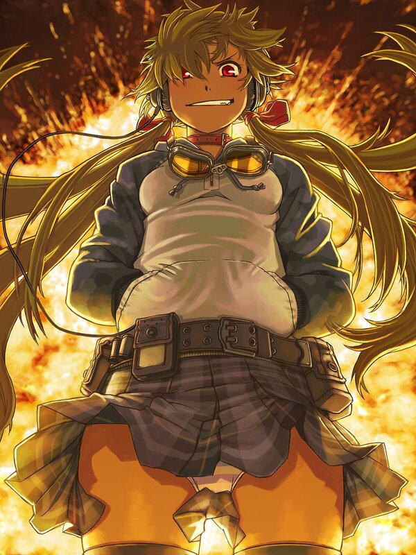anime girl in fiery explosion