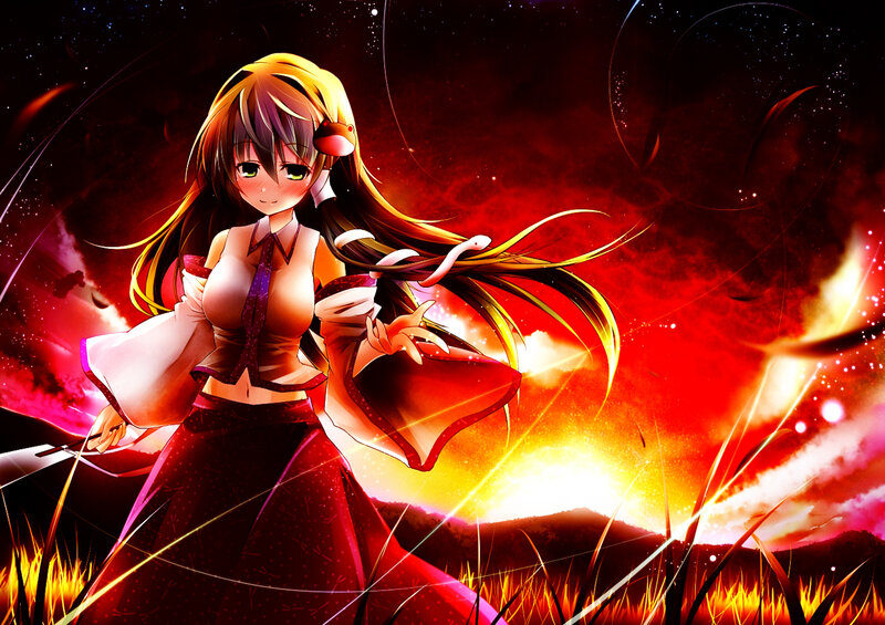 Anime girl in fiery field