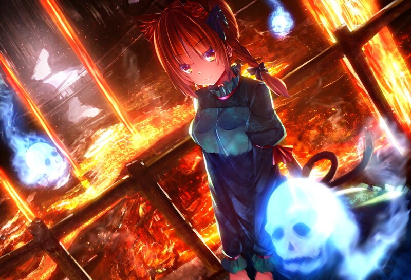 anime girl in fiery scene