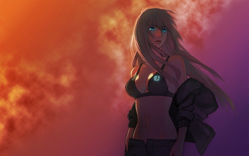anime girl in fiery sky