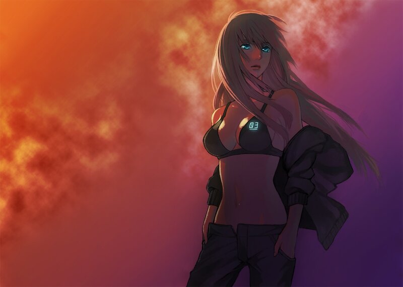 anime girl in fiery sky