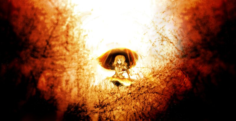 Anime girl in fiery tunnel