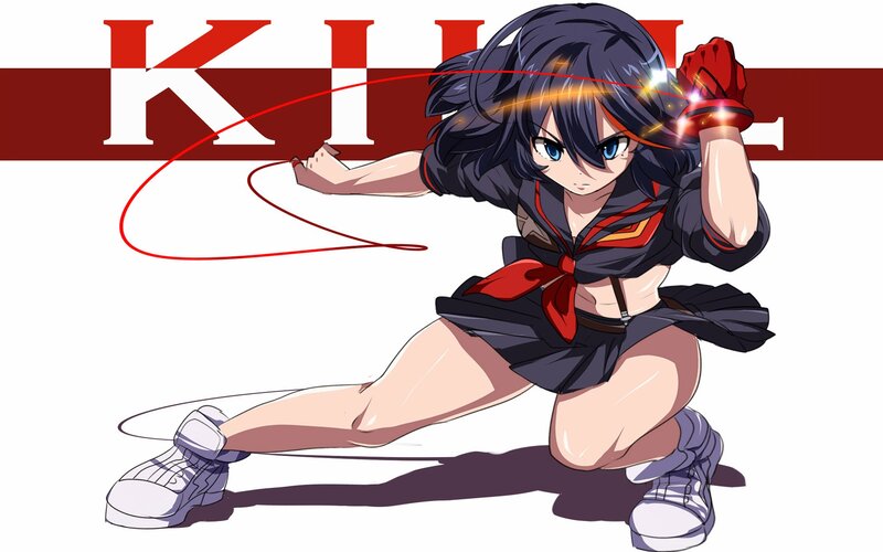 Anime Girl in Fighting Pose — Black, Dynamic