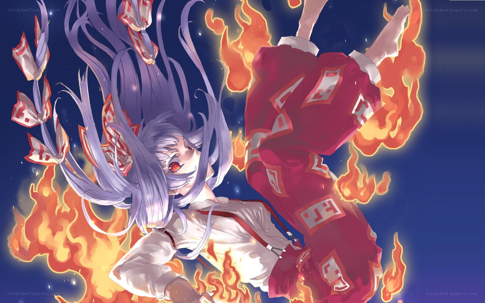 anime girl in fire