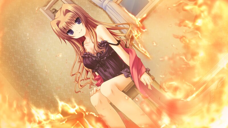 Anime Girl in Fire — Orange, Dramatic, Chair