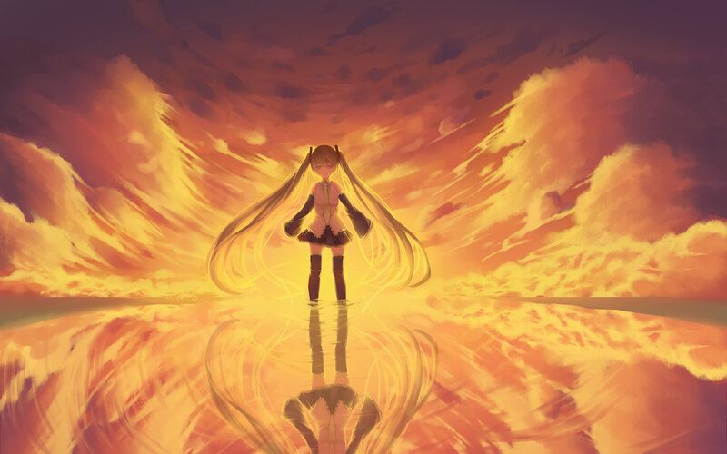 Anime Girl in Fire — Orange, Dramatic, Sunset