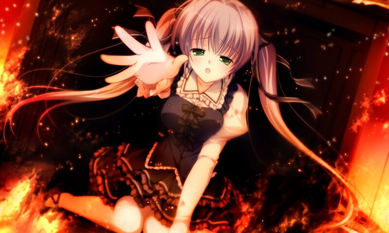 Anime Girl in Fire — Red, Dramatic, Digital Art