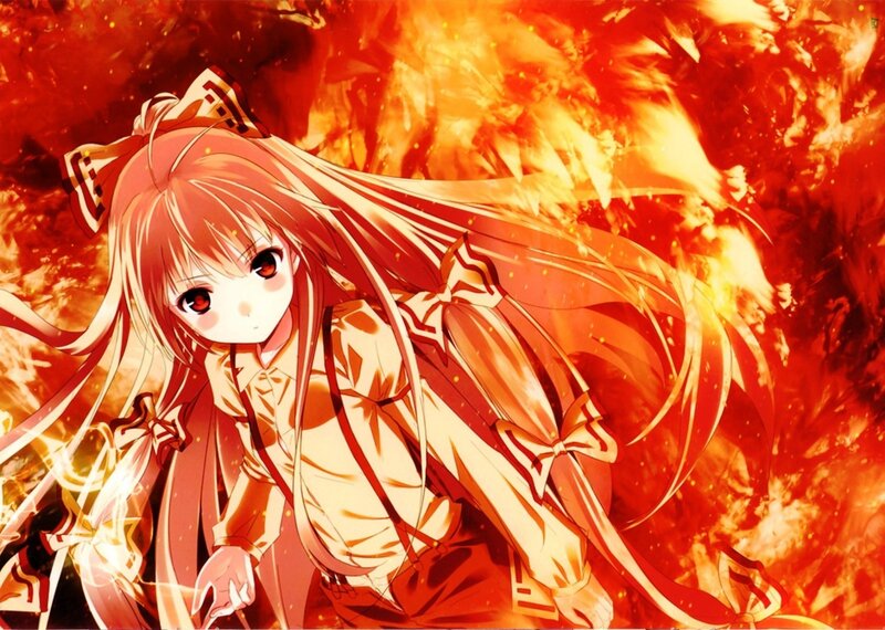 Anime Girl in Fire — Red, Dramatic, Long Hair
