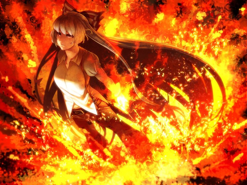 Anime Girl in Fire — Red, Dramatic