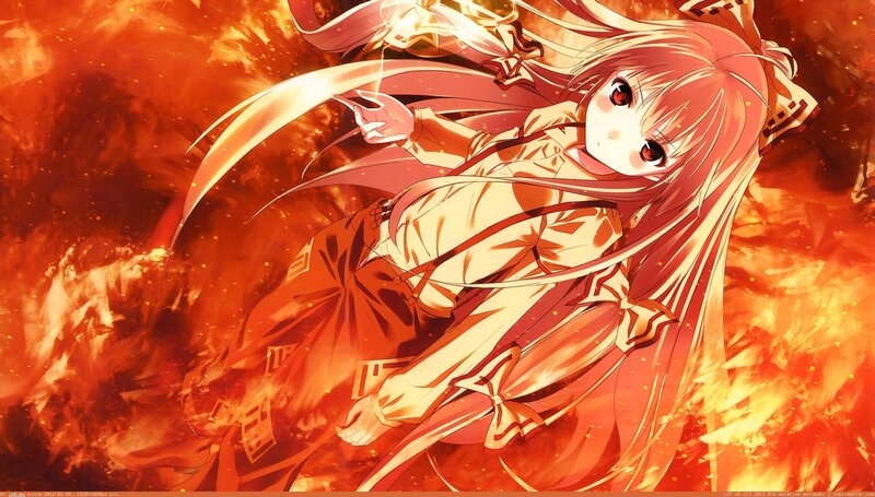 Anime Girl in Flames — Orange, Dramatic, Fire, Long Hair