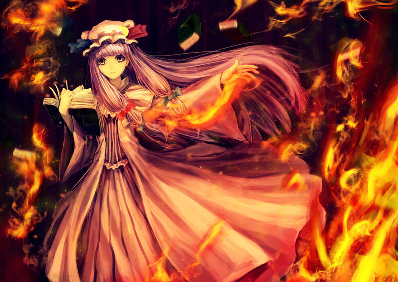 Anime Girl in Flames — Red, Dramatic, Digital Art