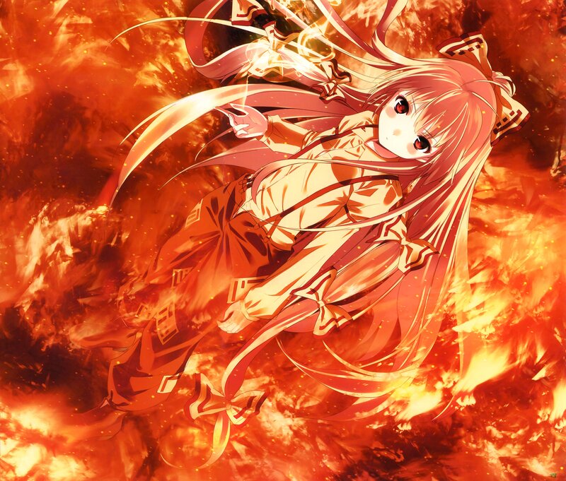 Anime Girl in Flames — Red, Dramatic, Fire, Ribbon