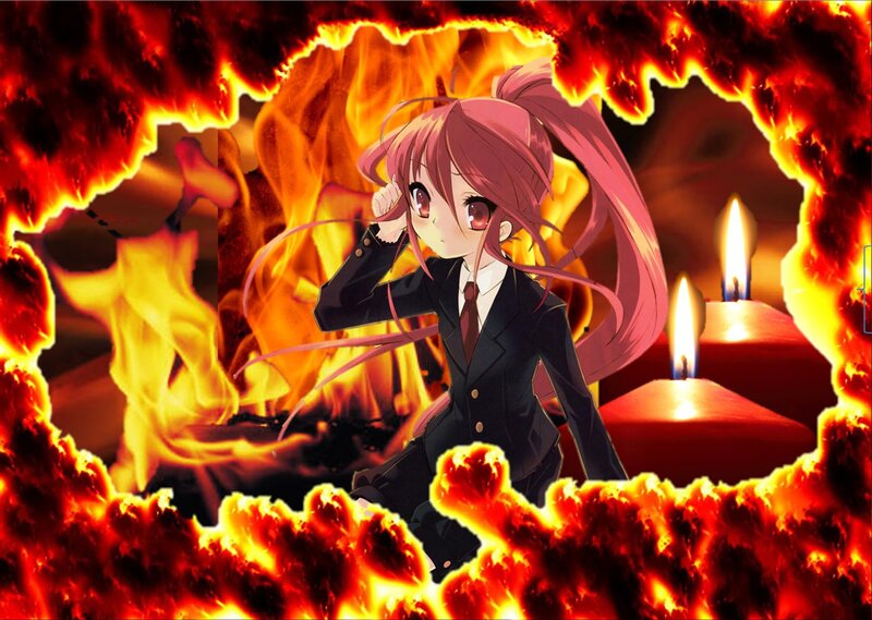 Anime Girl in Flames — Red, Dramatic, Night