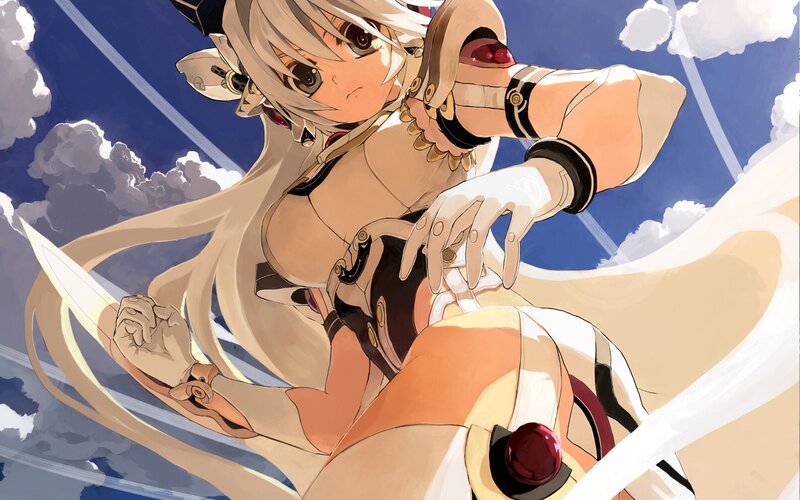 Anime Girl in Flight — Blue, Dramatic, Afternoon