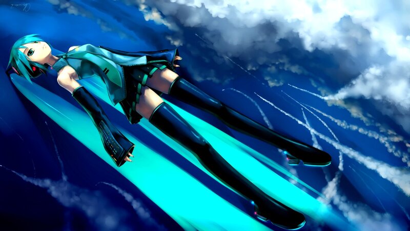 Anime Girl in Flight — Blue, Dramatic, Digital Art